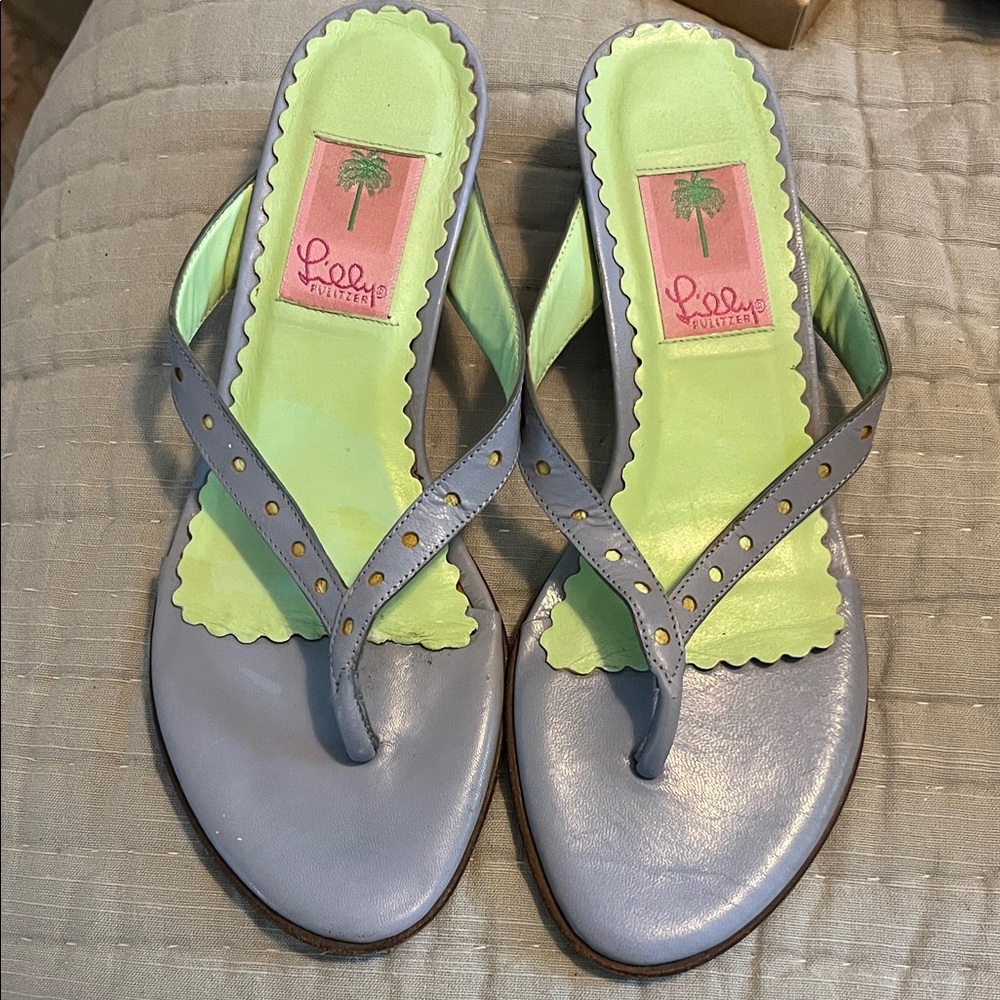 Lilly Pulitzer Lavender Leather Thong Sandals with Lime Green Insole